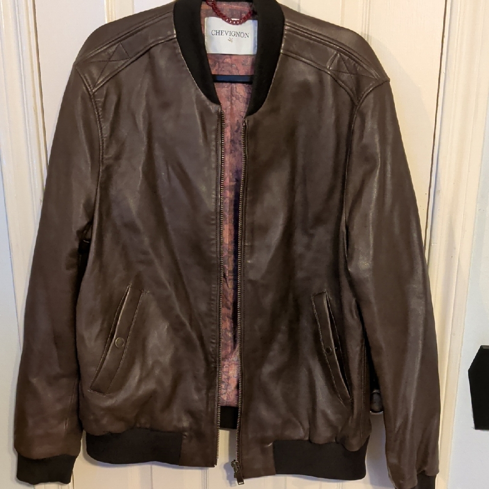 Chevignon Men's Brown Leather Bomber Jacket